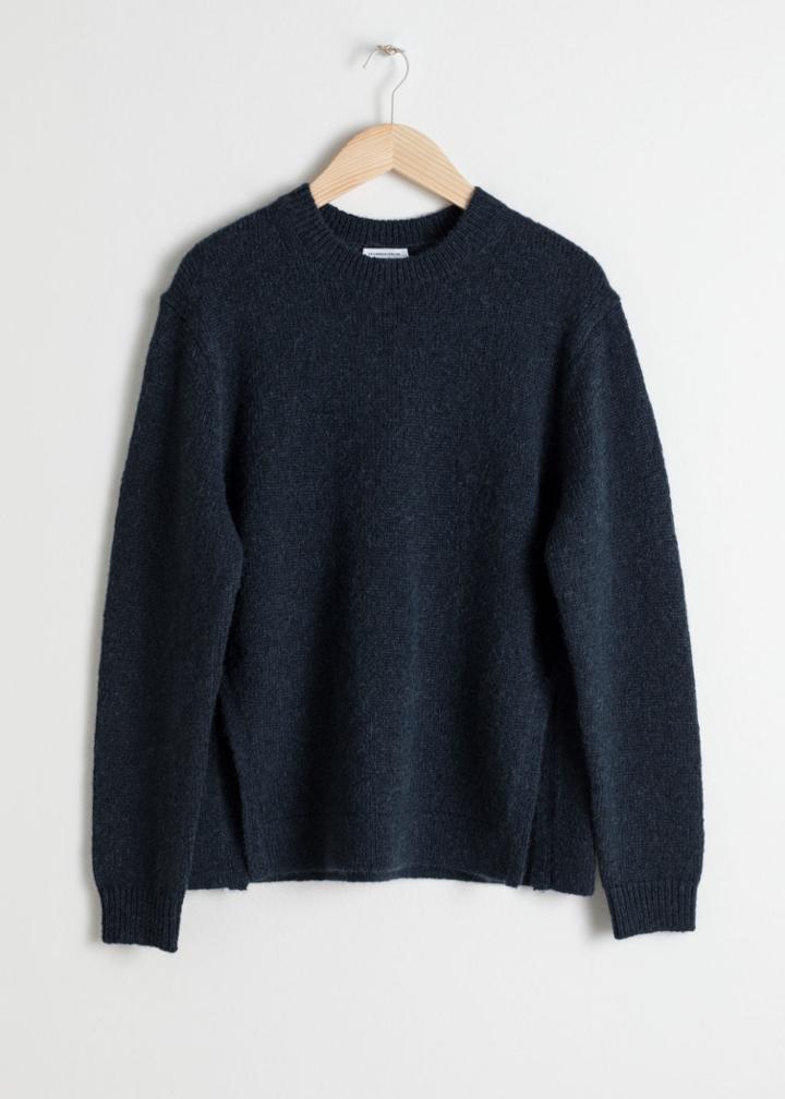 Other Stories Cable Slit Wool Blend Sweater - Blue