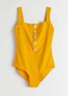 Other Stories Ribbed Button Up Swimsuit - Yellow
