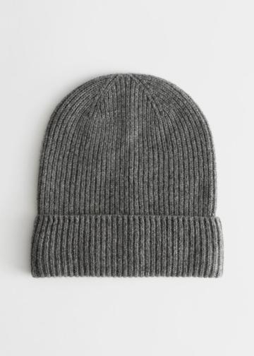 Other Stories Ribbed Cashmere Knit Beanie - Grey