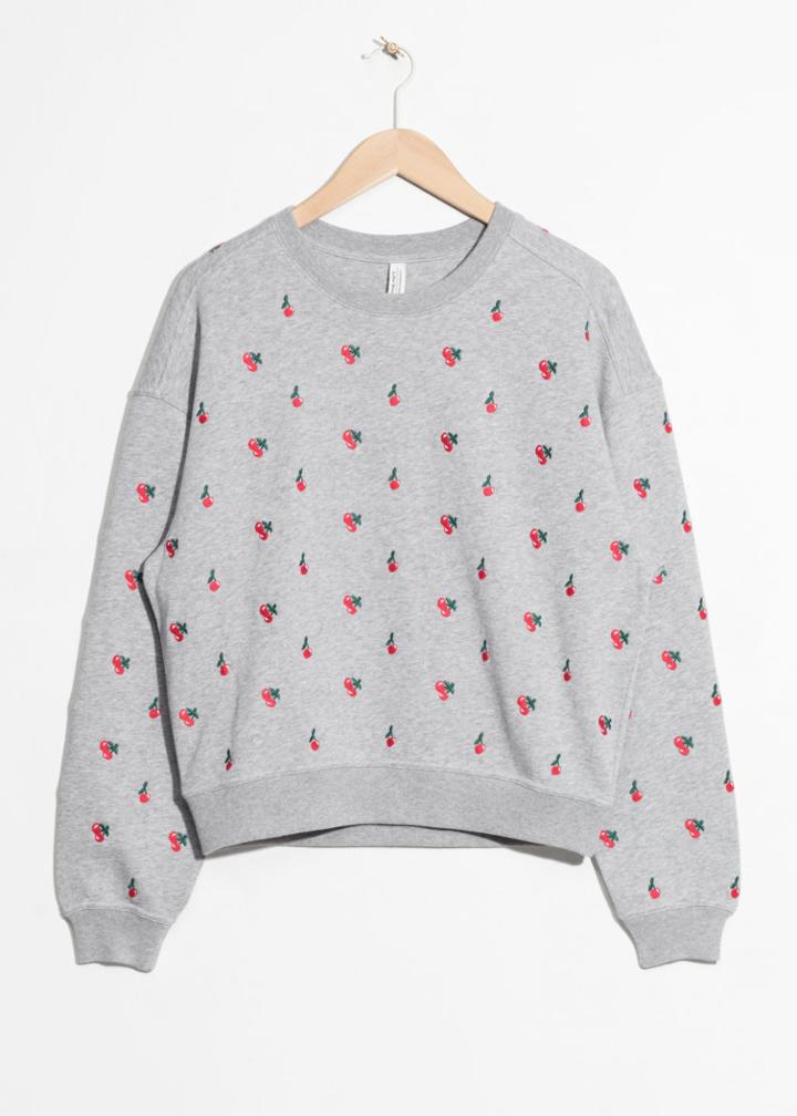 Other Stories Embroidered Cherry Pullover - Grey