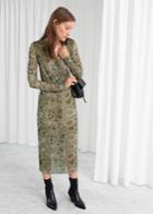 Other Stories Snake Print Mesh Midi Dress - Green