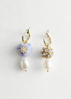 Other Stories Mismatch Pearl Pendant Hoop Earrings - Blue