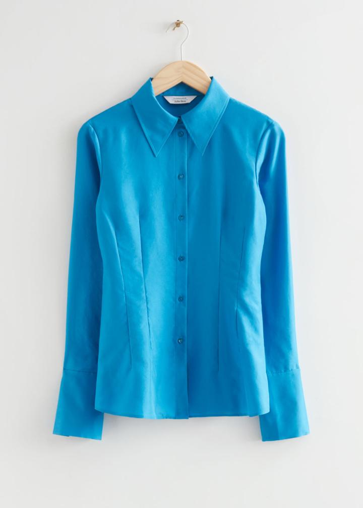 Other Stories Fitted 90s Style Silk Shirt - Turquoise