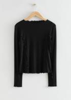 Other Stories Fitted Frilled Edge Top - Black