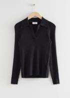Other Stories Fitted Ribbed Polo Top - Black