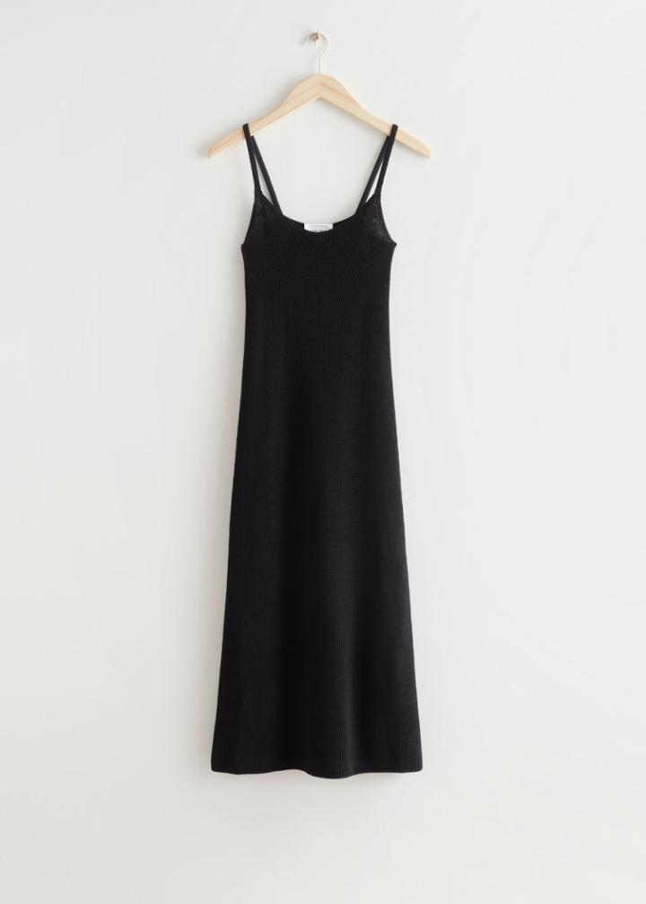 Other Stories Strappy Midi Knit Dress - Black