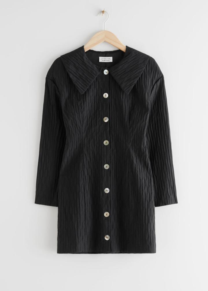 Other Stories Textured Button Up Hourglass Mini Dress - Black