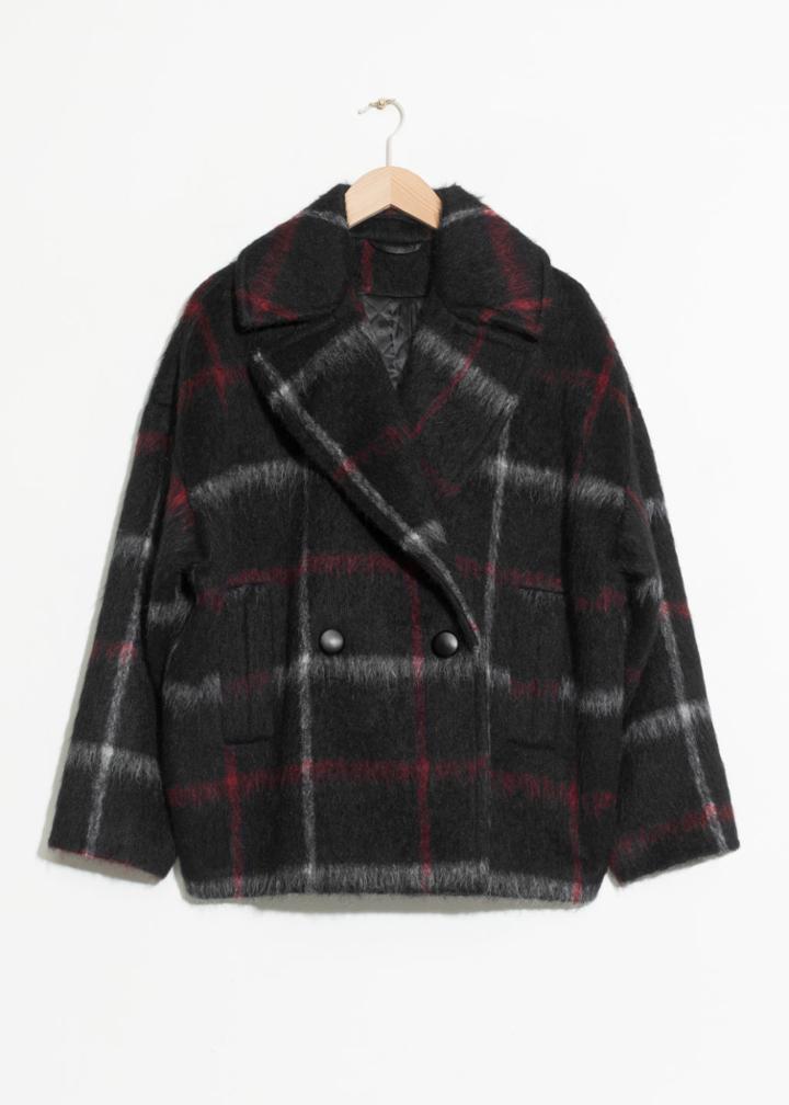 Other Stories Checkered Alpaca Coat - Black