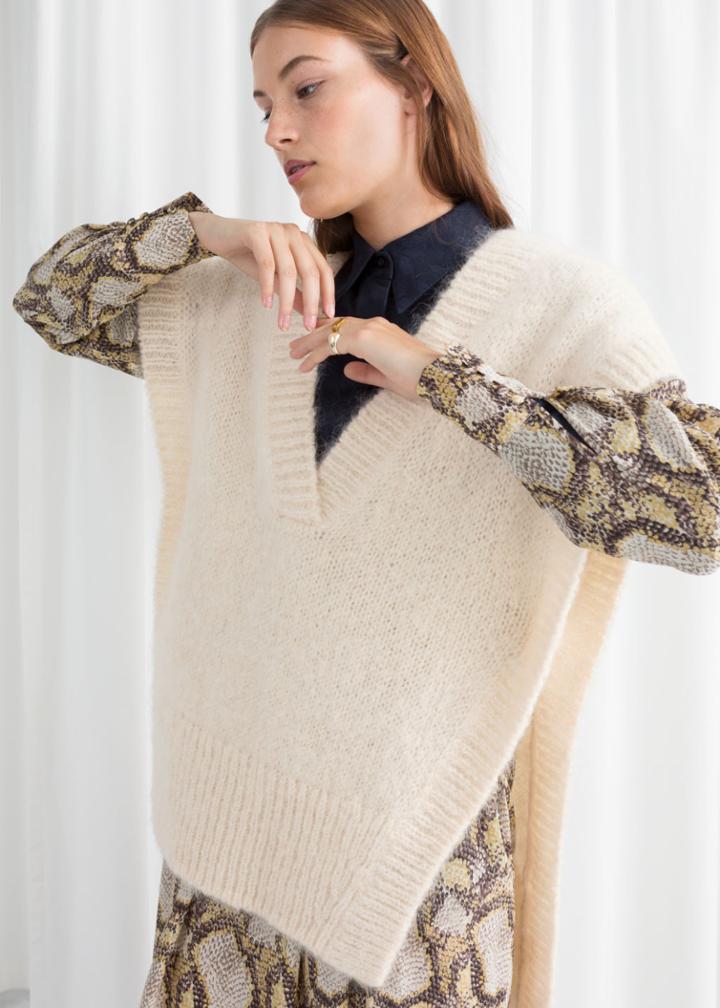 Other Stories Plunging V-cut Knit Vest - Beige