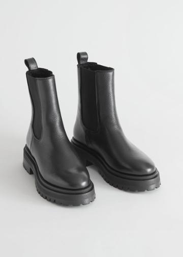 Other Stories Lined Chunky Chelsea Leather Boots - Black