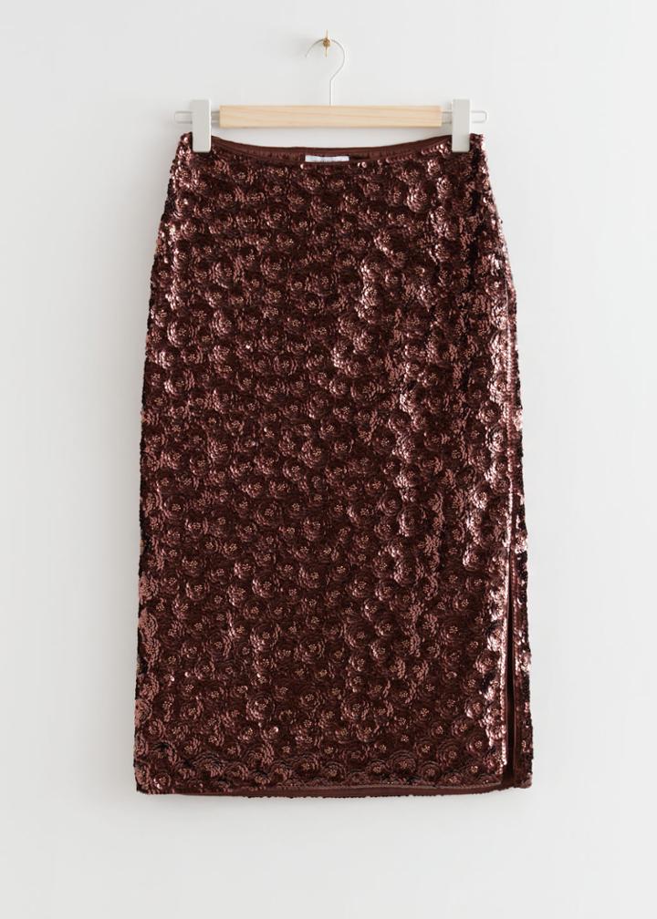 Other Stories Sequin Beaded Midi Skirt - Beige