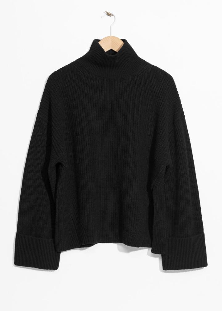 Other Stories Oversized Side-slit Turtleneck - Black
