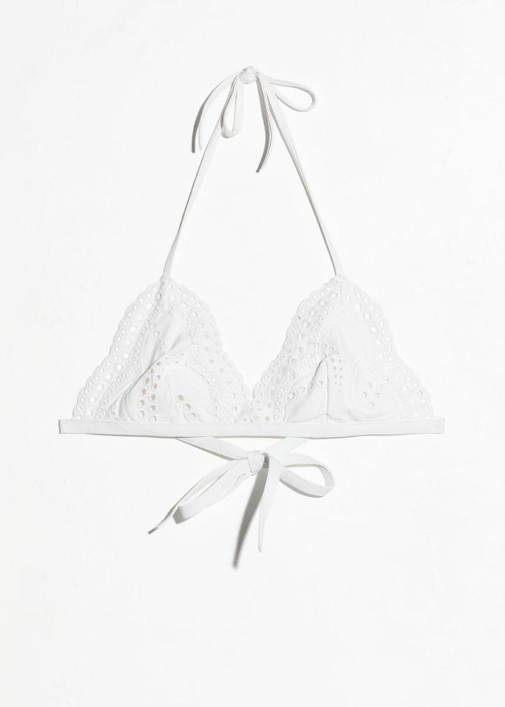 Other Stories Eyelet Triangle Bikini Top - White