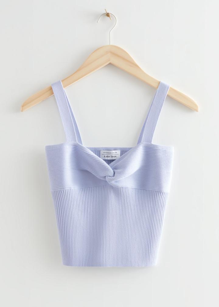 Other Stories Knot Front Rib Knit Top - Blue