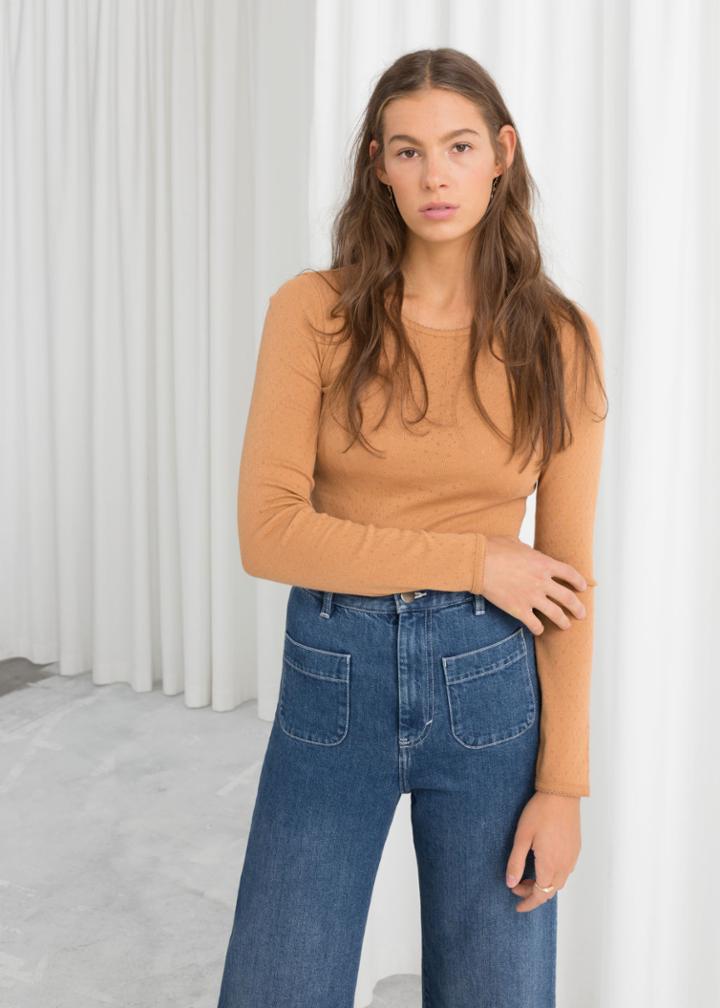 Other Stories Long Sleeve Fitted Eyelet Tee - Orange