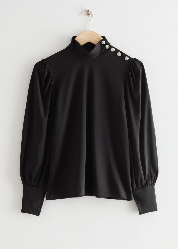 Other Stories Diamant Mock Neck Top - Black