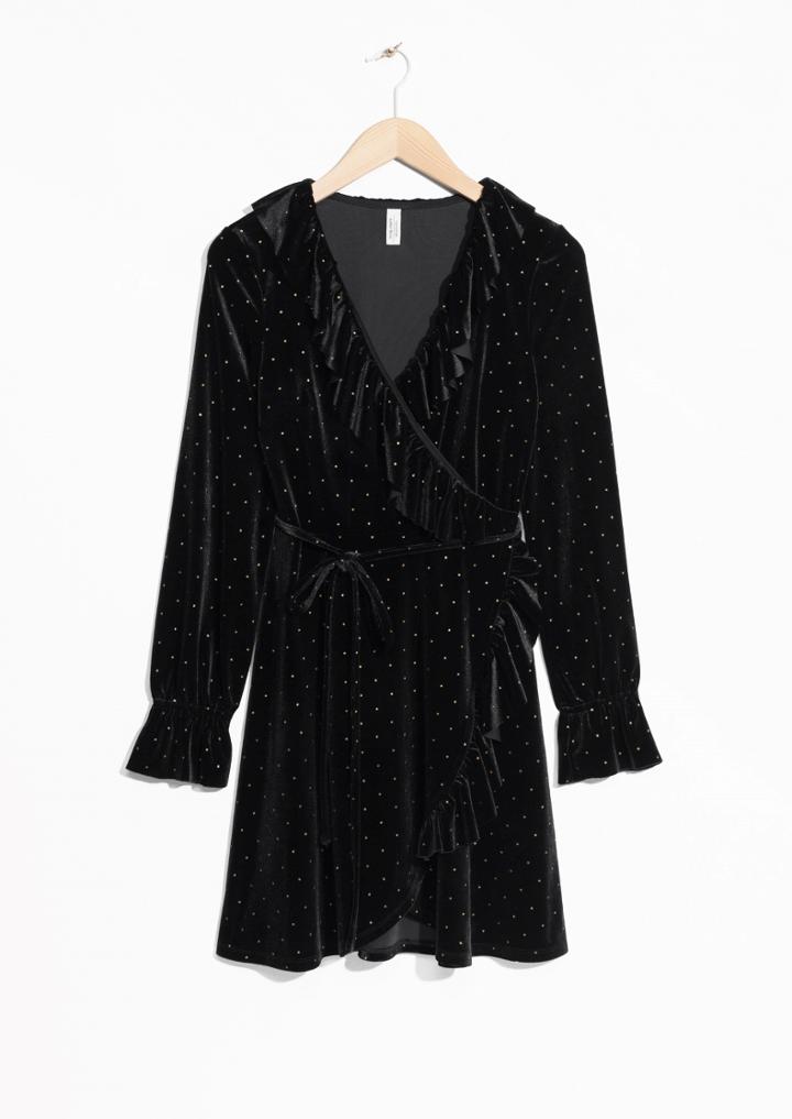Other Stories Velvet Frills Wrap Dress
