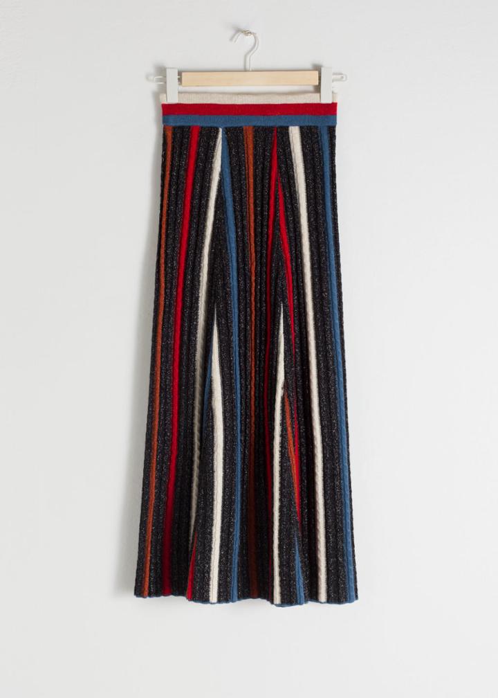 Other Stories Glitter Stripe Midi Skirt - Red