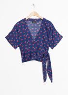 Other Stories Cherry Print Wrap Blouse - Blue