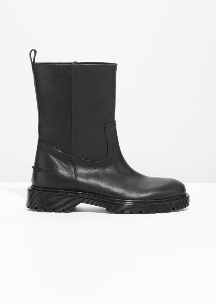 Other Stories Chunky Leather Boots - Black