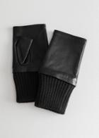 Other Stories Leather Fingerless Mittens - Black