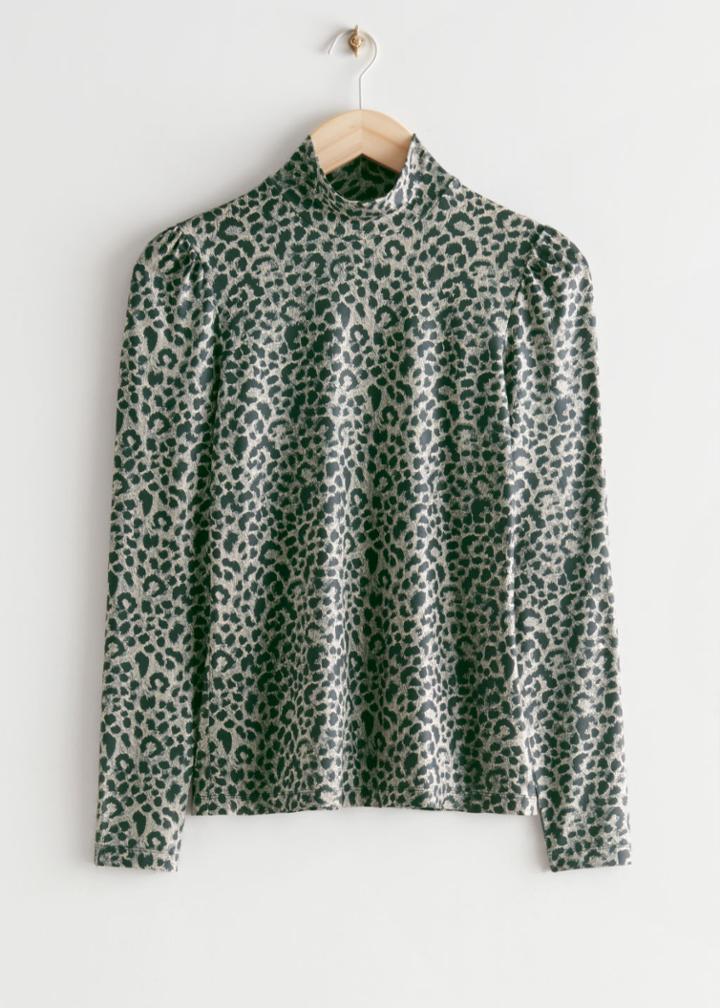 Other Stories Printed Mock Neck Top - Beige