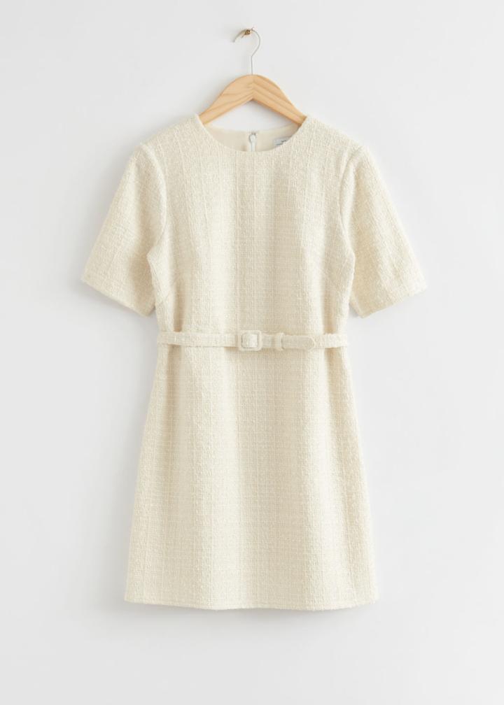 Other Stories Tweed Belted Mini Dress - White