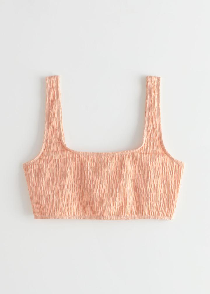 Other Stories Ruched Square Neck Bikini Top - Orange