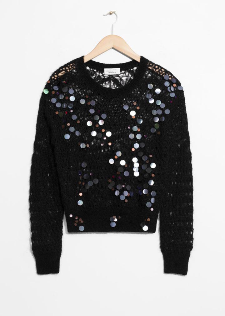 Other Stories Sequins Mohair And Wool Sweater - Black