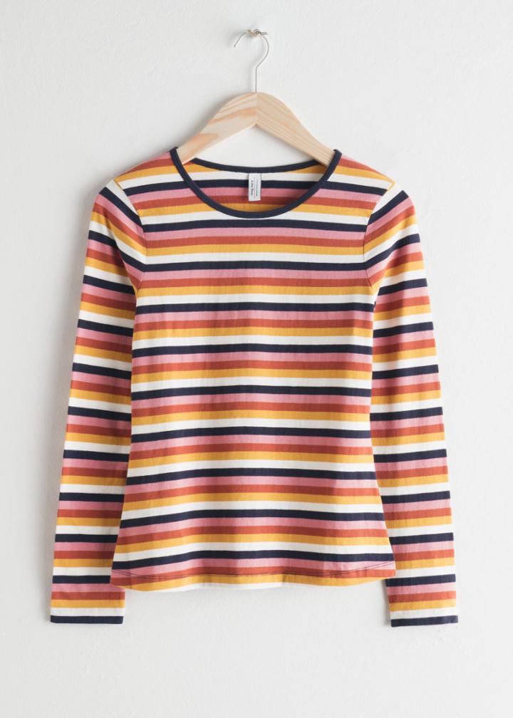 Other Stories Long Sleeve Striped Cotton Tee - Pink