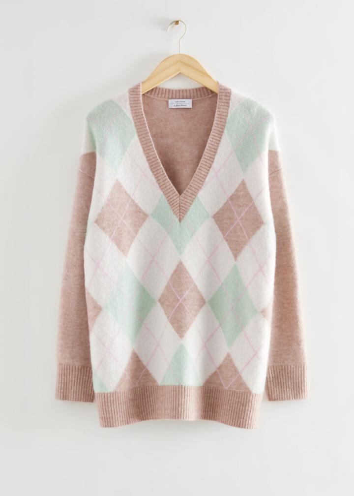 Other Stories Oversized Mohair Argyle Patterned Sweater - Rust