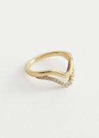 Other Stories Rhinestone Studded V-shape Ring - Gold