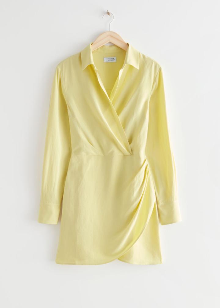 Other Stories Collared Mini Wrap Dress - Yellow