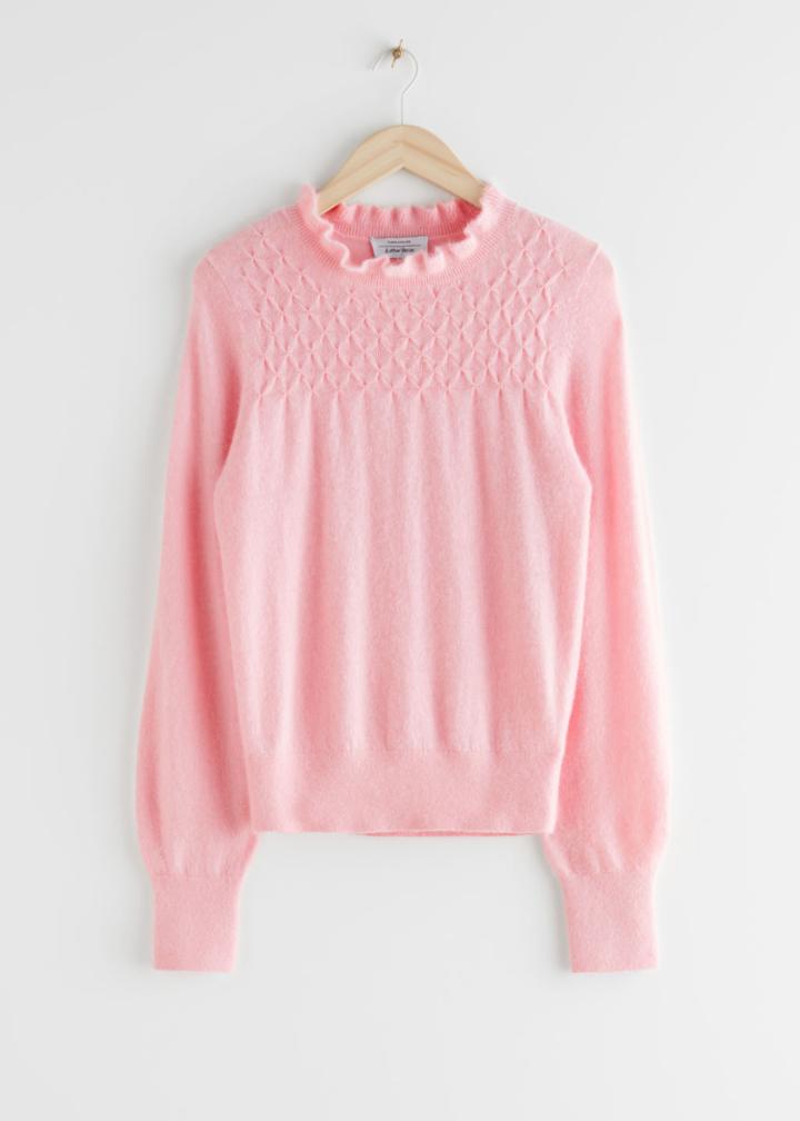 Other Stories Ruffled Collar Wool Knit Sweater - Pink