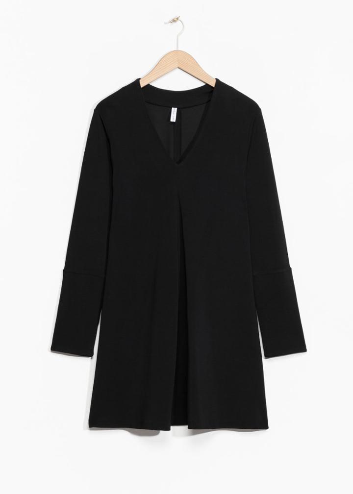 Other Stories Front Pleat V-neck Dress - Black