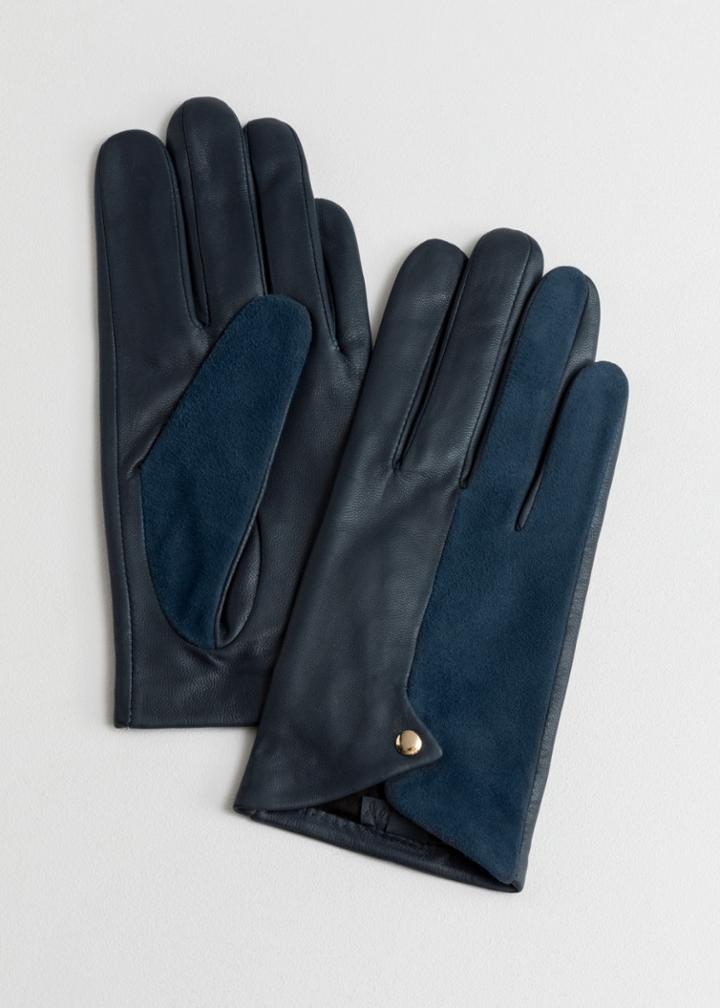 Other Stories Duo Leather Suede Gloves - Blue