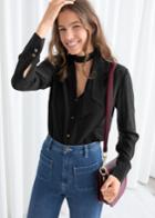 Other Stories V-cut Silk Button Up Blouse - Black