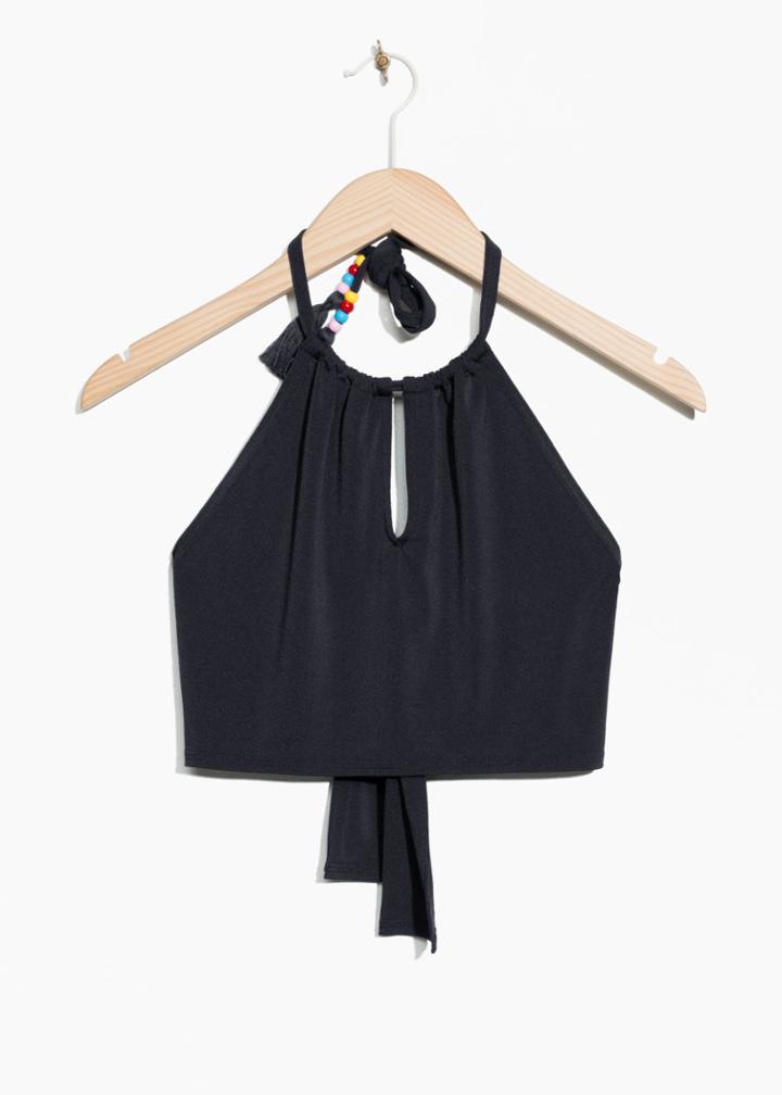 Other Stories Bead Crop Top - Black