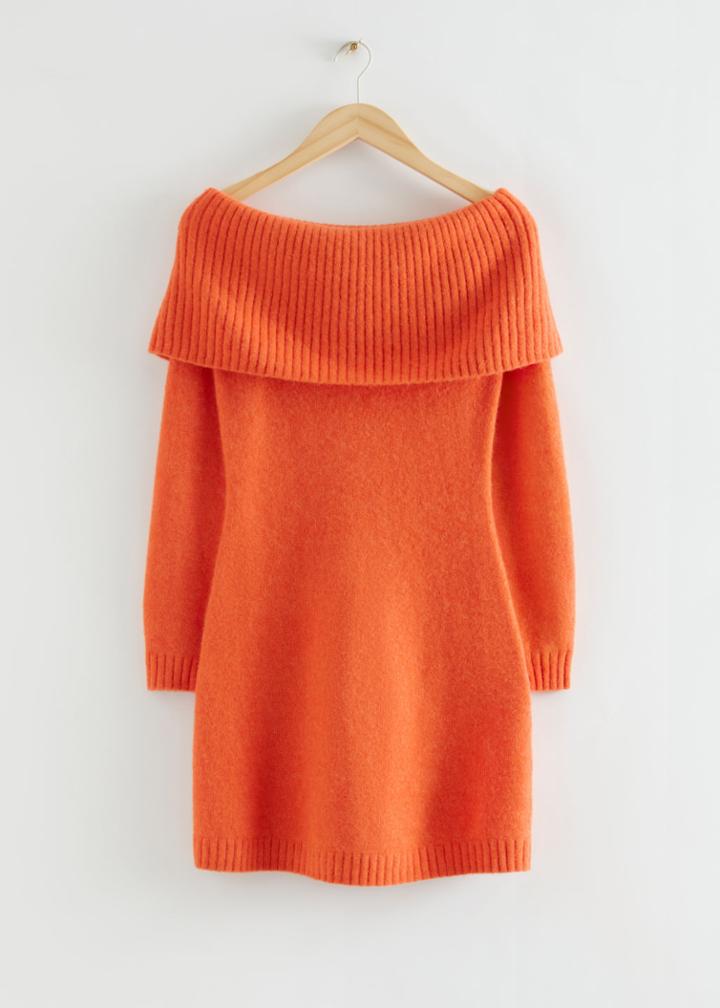 Other Stories Off-shoulder Wool Mini Dress - Orange