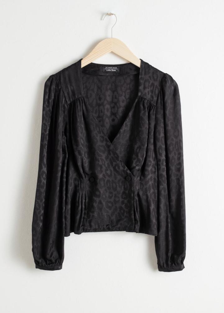 Other Stories Leopard Satin Jacquard Blouse - Black