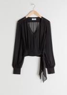 Other Stories Sheer Billowy Wrap Blouse - Black