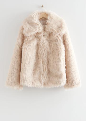 Other Stories Oversized Collar Fur Coat - White