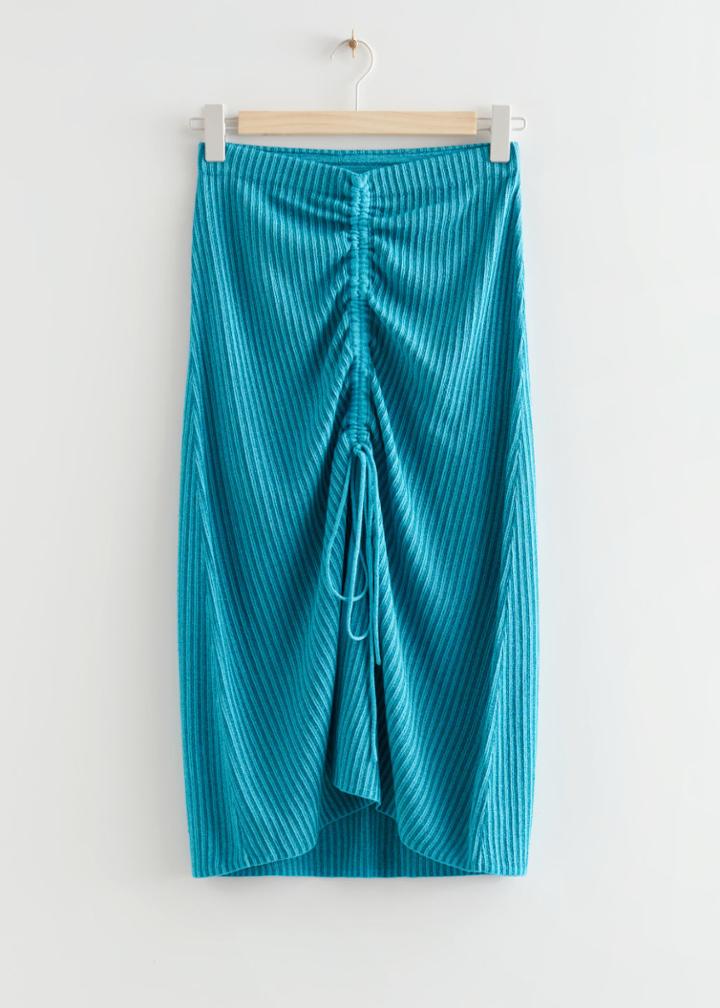 Other Stories Rib Knit Midi Skirt - Turquoise