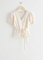 Other Stories Pointelle Knit Wrap Top - White