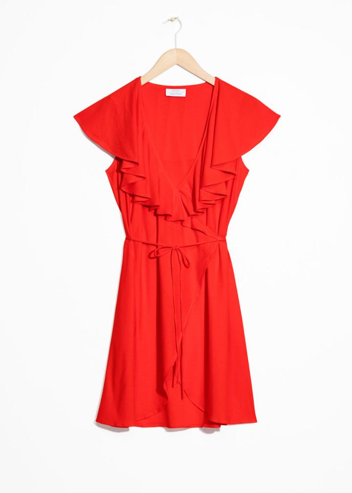 Other Stories Ruffle Sleeveless Wrap Dress - Red