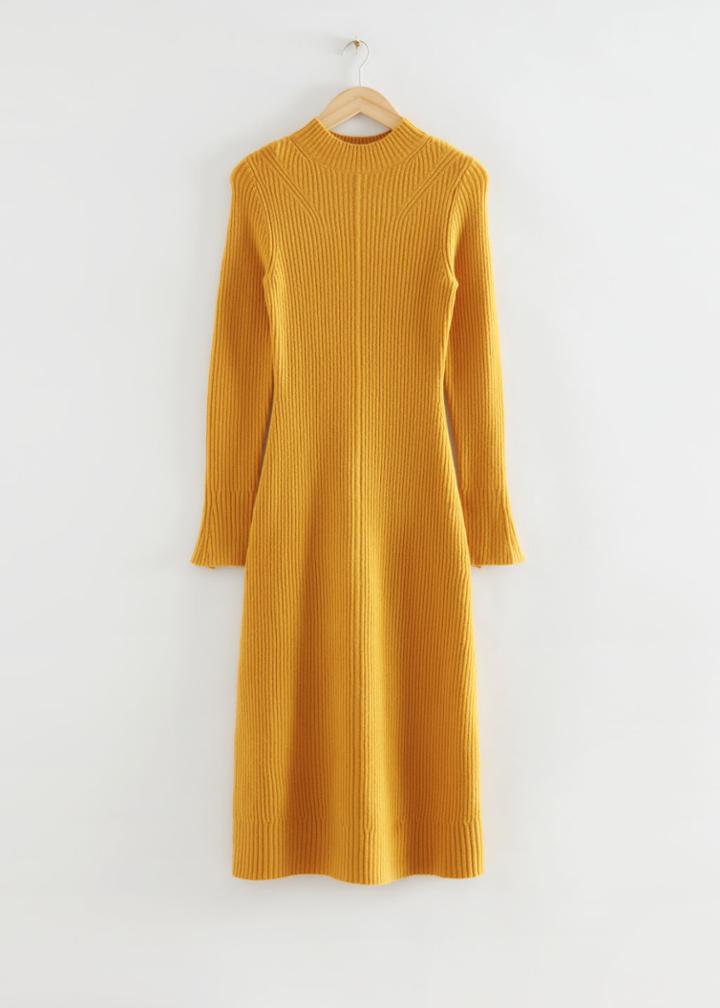 Other Stories Fitted A-line Wool Knit Dress - Yellow