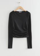 Other Stories Fitted Wool Shirred Top - Black