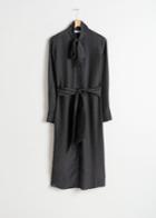 Other Stories Printed Pussy Bow Midi Dress - Black