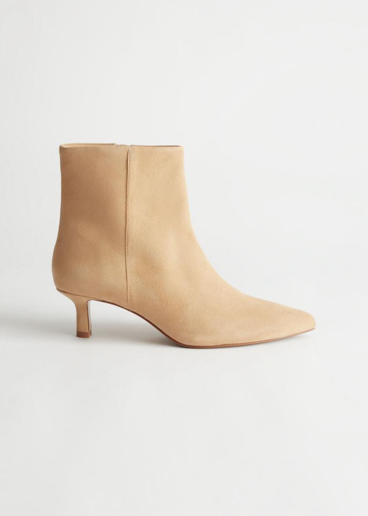 Other Stories Suede Kitten Heel Boots - Beige