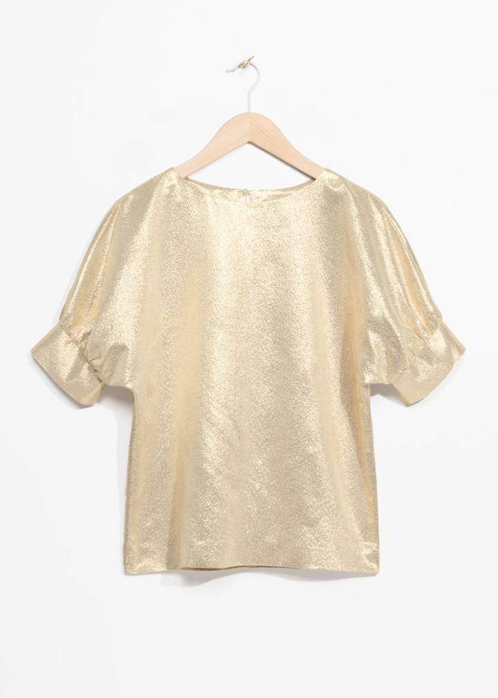 Other Stories Metallic Puff Blouse - Gold